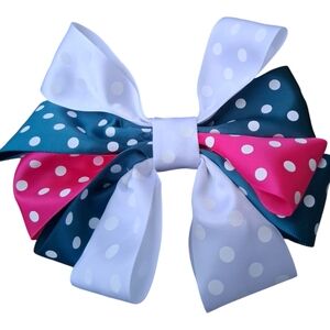Polka Dot Kids Hair Bow - Pink, Blue, and White